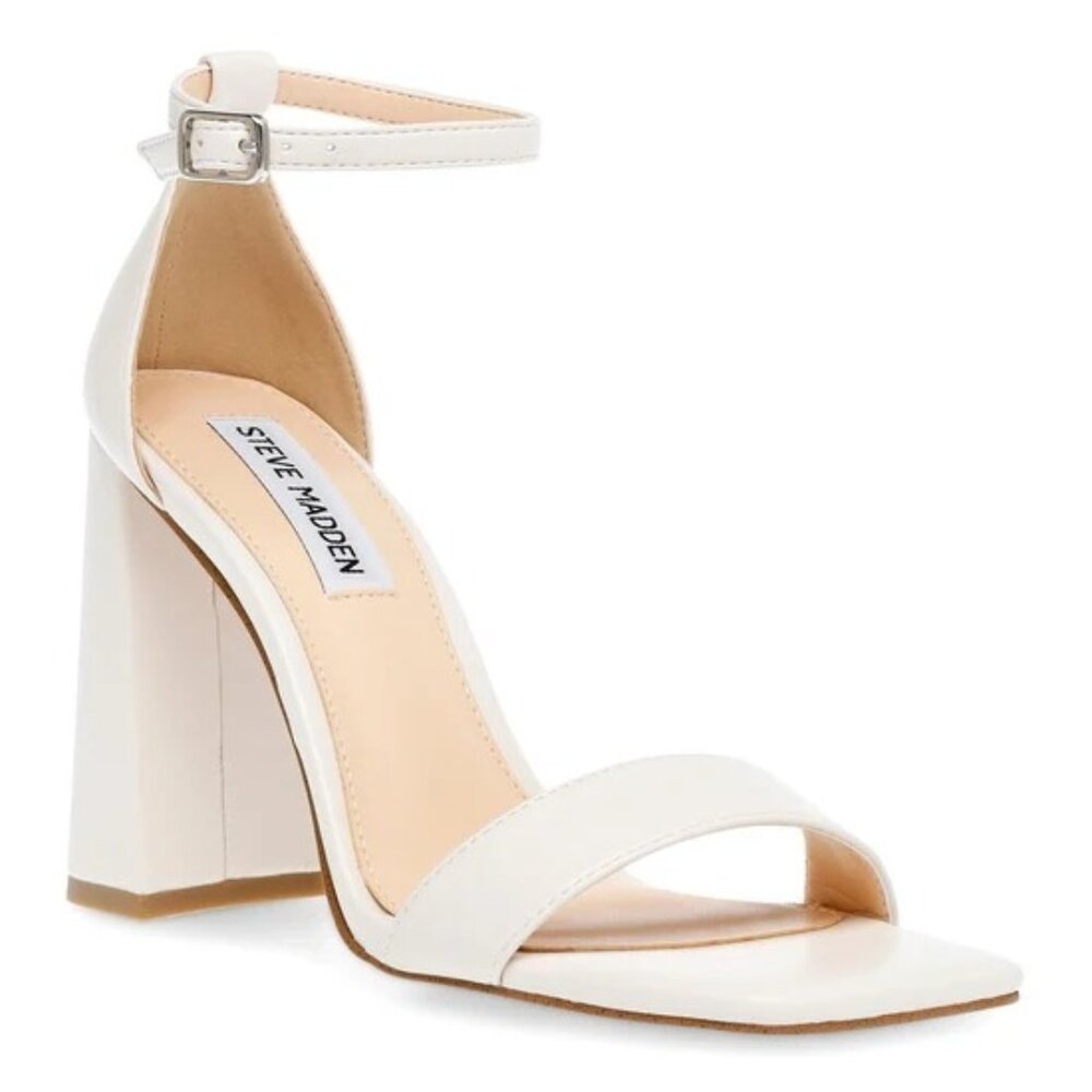 Steve Madden Carrson Tiaa Ankle Strap Block Heel Sandal Womens 8.5 Bone Leather
